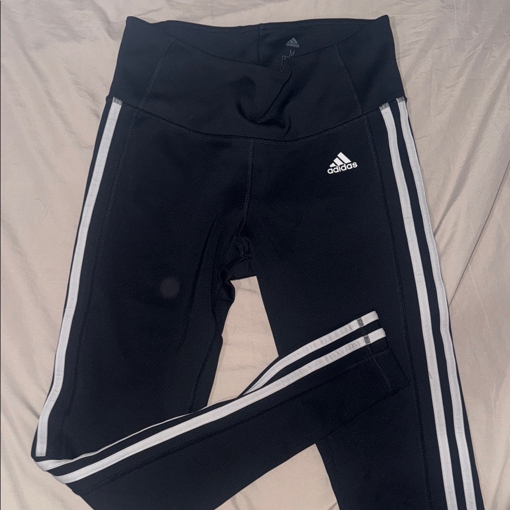 Adidas Black Leggings with White Stripes